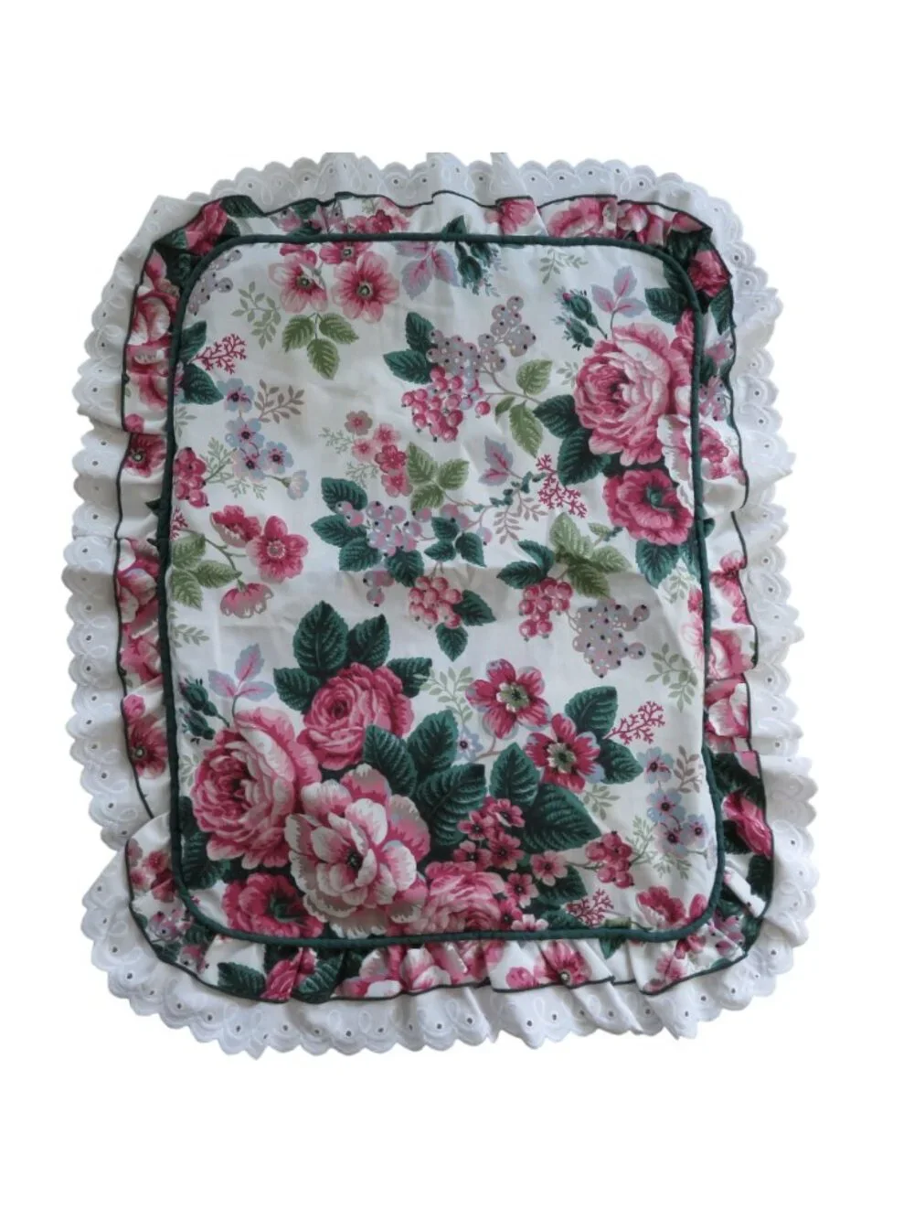 Vintage Waverly Pleasant Valley Floral Pillow Sham Ruffled Eyelet Trim Standard